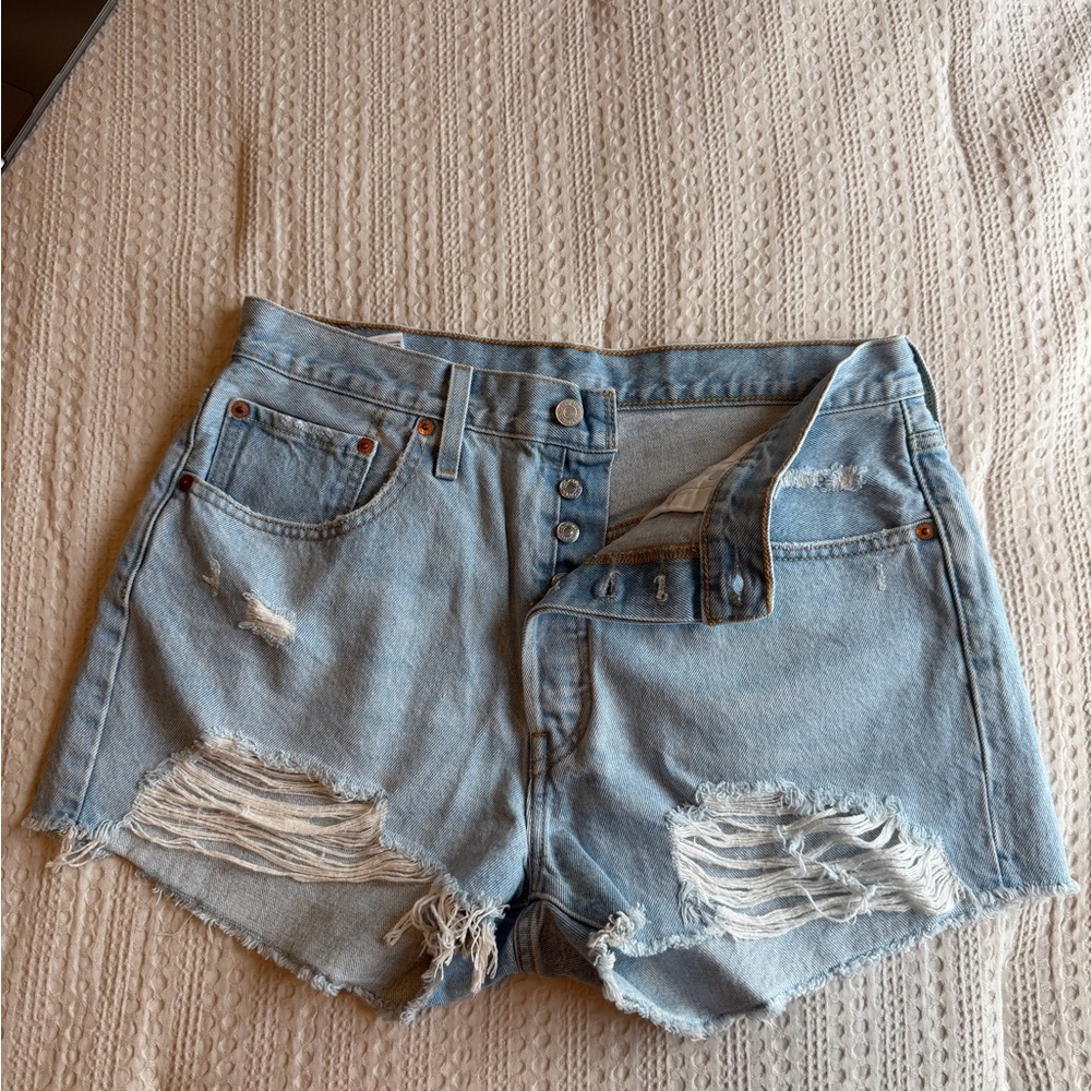 Light Blue Distressed Denim Women’s Shorts